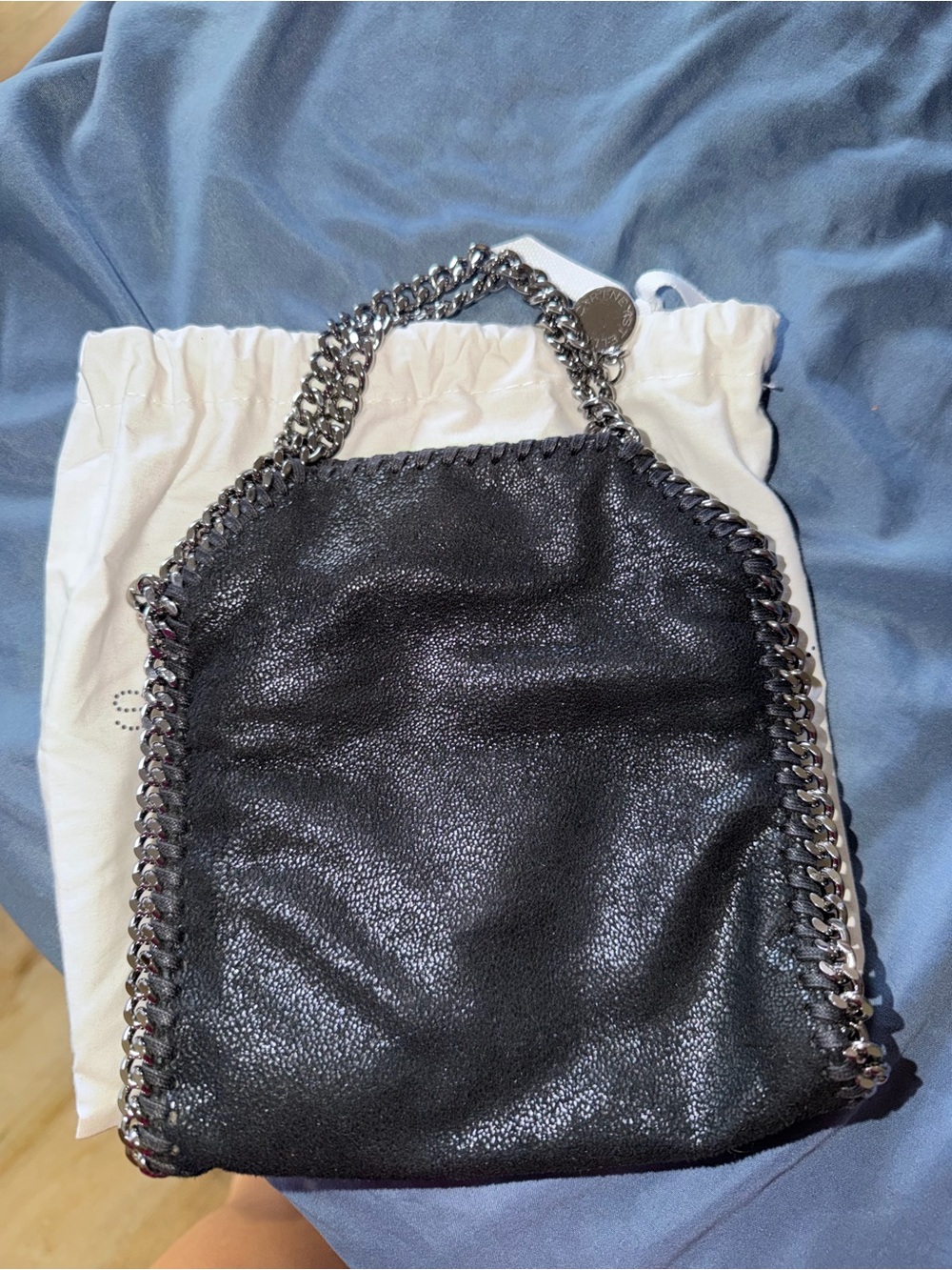 Stella McCartney Black Tiny Falabella with Silver Chain